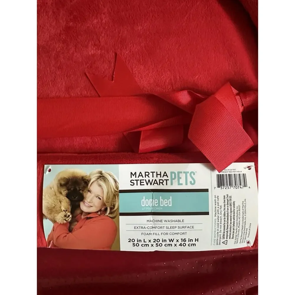Martha Stewart Pet Dome Bed Red New Christmas 20”x20”x16” Cat Hut Cave Dog